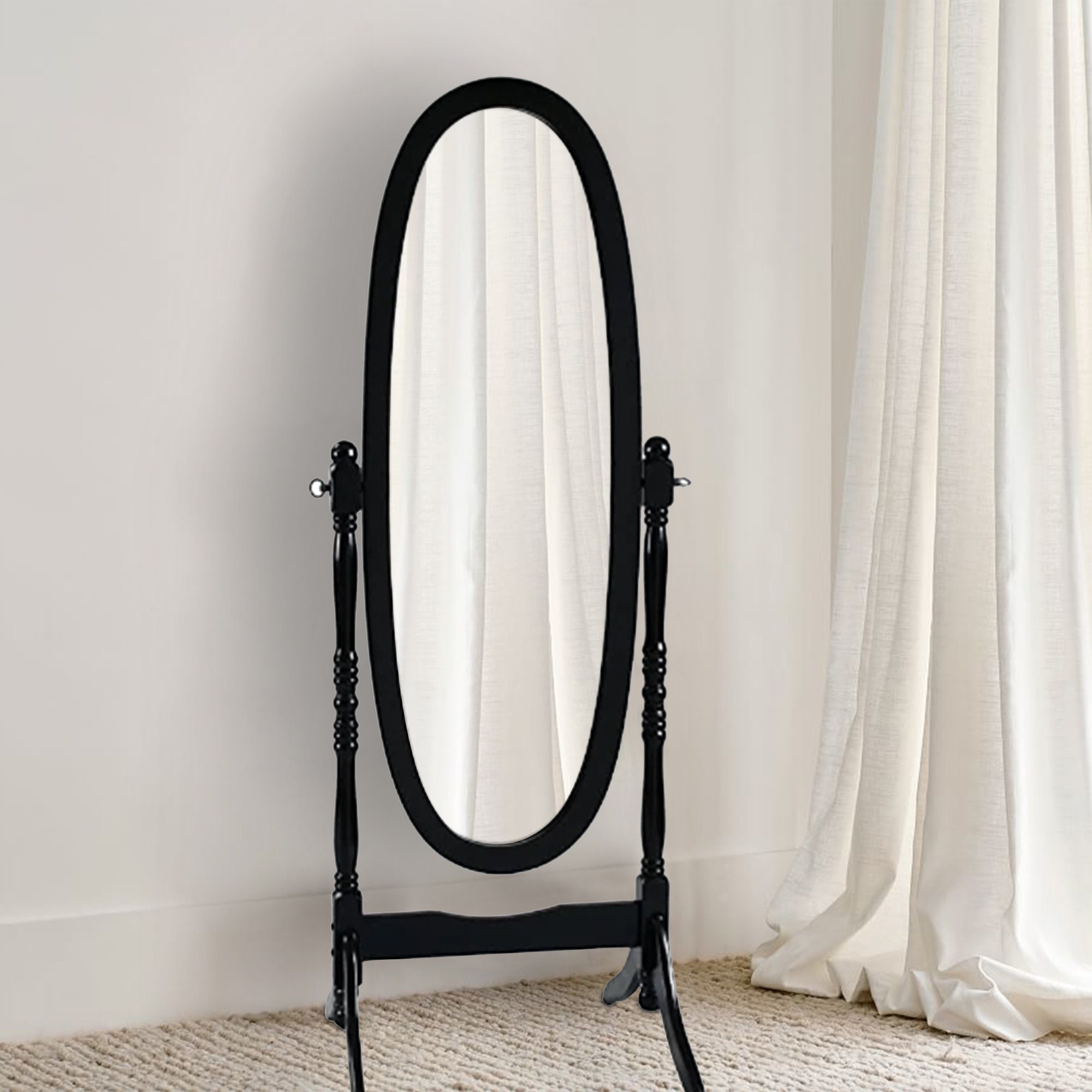 Swivel Full Length Wood Cheval Floor Mirror, Vintage Style Victorian